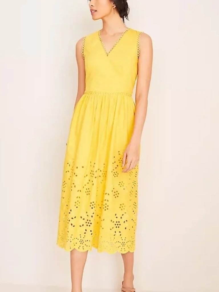 Ann Taylor Mustard Yellow Eyelet-Trim Dress